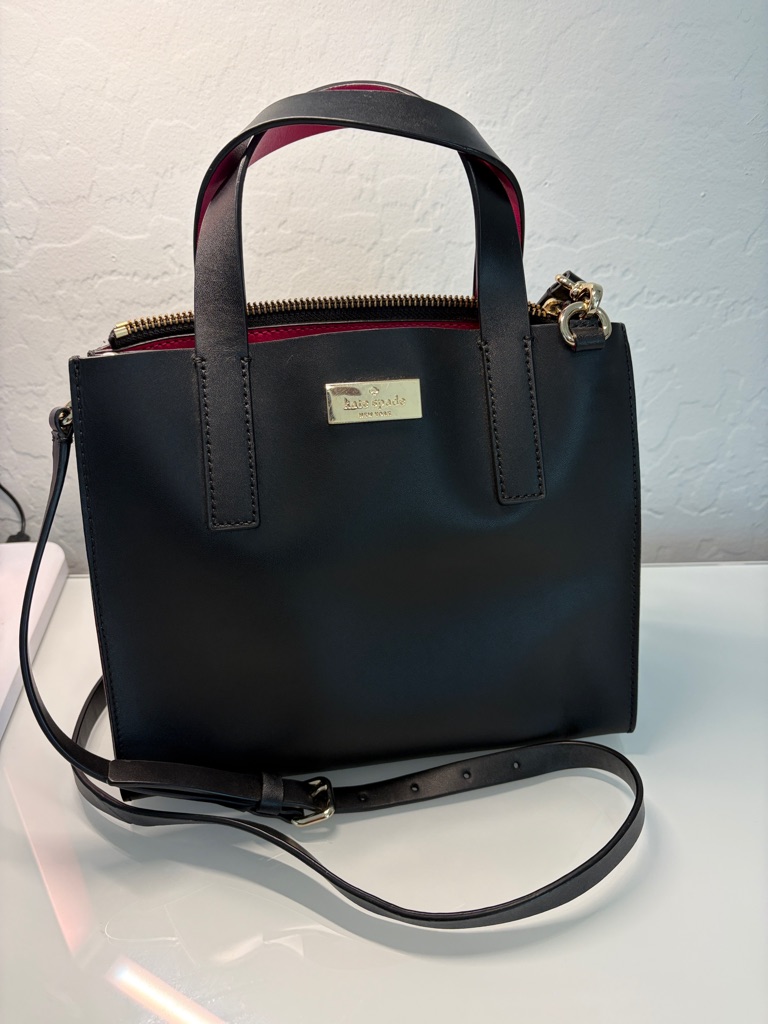 Kate Spade Black Leather Satchel With Pink Interior Accents